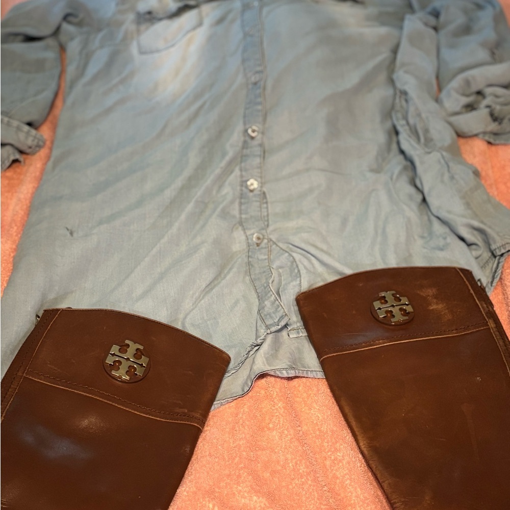Distressed Tory Burch Brown Knee Boots